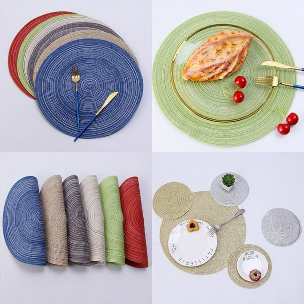 2Pcs Round Jacquard Weaved Non Slip Placemats Dining Home Table Place Mats Kit